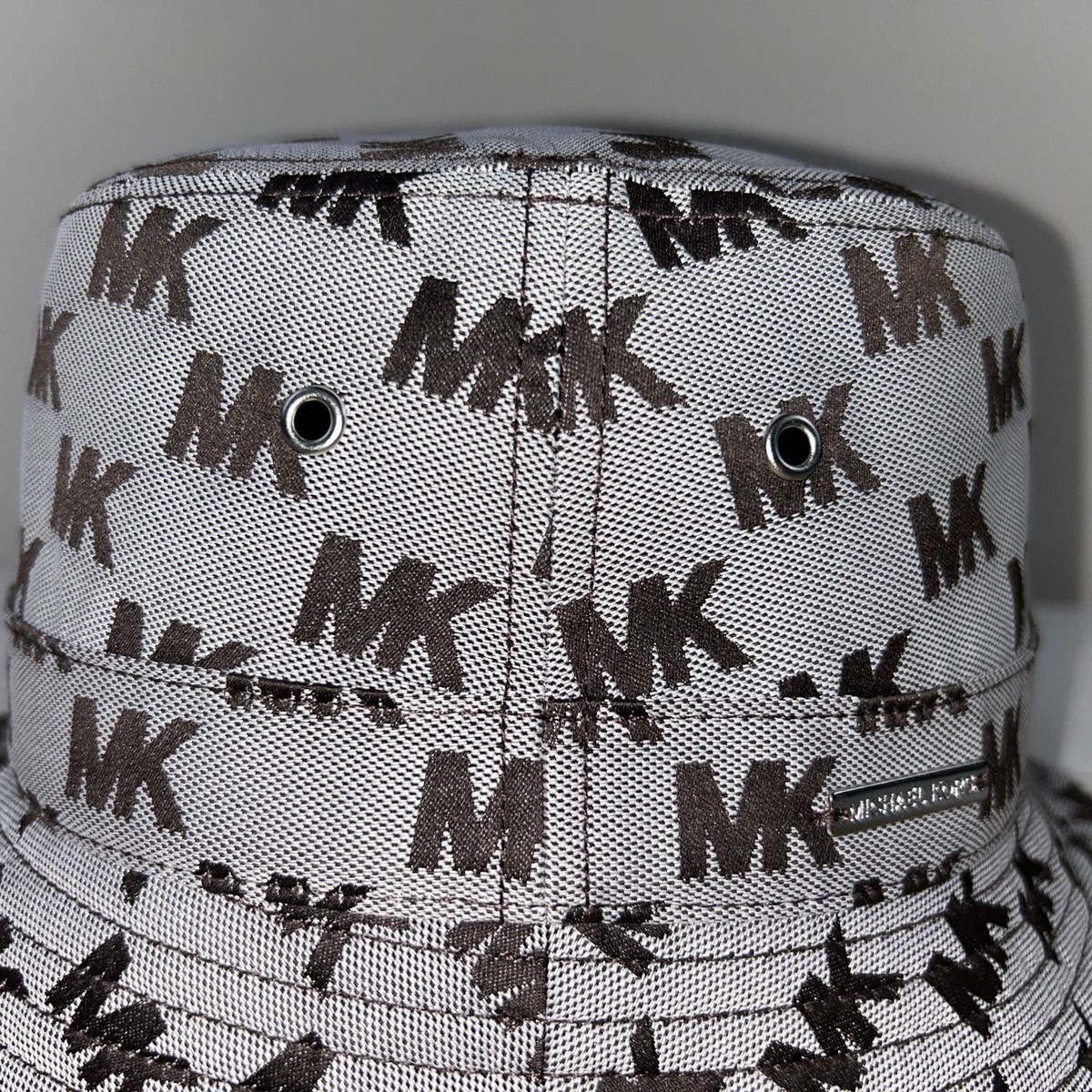 Authentic Michael Kors Brown and Gray Monogram Bucket Hat Michael Kors Monogram Logo MK Signature Bucket Hat Womens M  main image 3