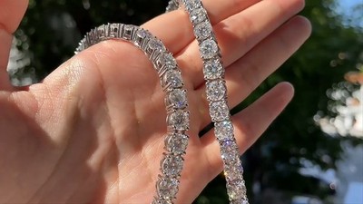 3-6.5MM REAL MOISSANITE Silver Tennis Chain Necklace - VVS D Color - Pass Tester