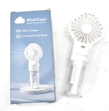 Lot of 2 MistiCool Hand Held Spray Fan USB-C 4 Speed Wind Speed White Portable