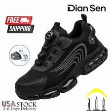 Mens Rotary Button Work Boots Steel Toe Safety Shoes Indestructible Shoes NoSlip