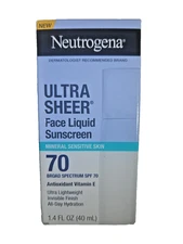 Neutrogena Ultra Sheer Face Liquid Sunscreen Lotion Mineral Sensitive Skin SPF70