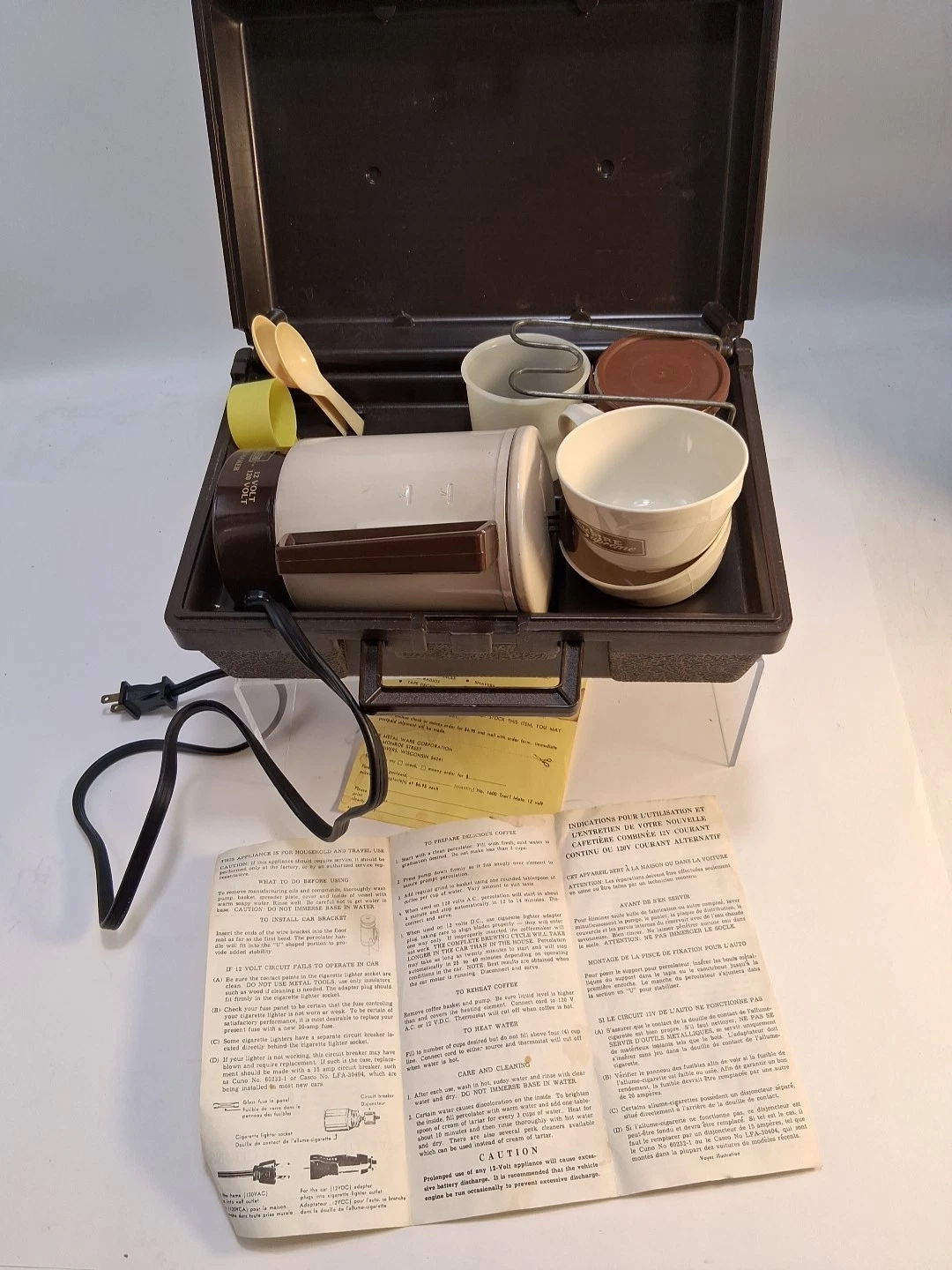 Vtg 1960s Empire Home'N Away Coffee Maker / Car Adapter In Hard Case Works Look