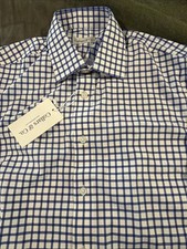 NWT Collars  Co Apex Performance Dress Shirt Medium Blue Grid Checkered 119