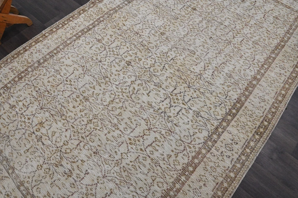 Oushak Turkish Vintage Rug 5x8 Kilim Rug Anatolian Handmade Boho Decor BEIGE - Image 3 of 4