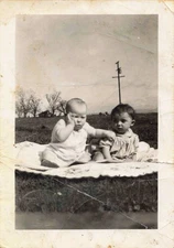 VTG Photo Two Young Baby Children Playing Friends Terra Bella California USA