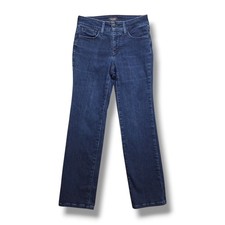 NYDJ Marilyn Straight Jeans Womens 4 Petite HEMMED Mid Rise Lift Tuck Dark Wash