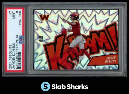 2024 PANINI ABSOLUTE #7 JAYDEN DANIELS KABOOM HORIZONTAL RC SSP ROOKIE PSA 9