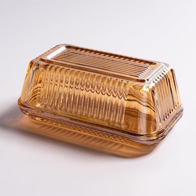 Reversible Glass Butter Dish with Lid, Modern Wide Covered Clear Crystal