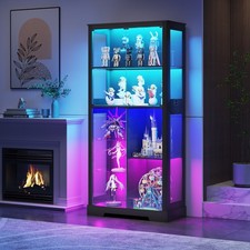 71" Curio Display Cabinet 7-Tier Glass Doors RGB Light Human Sensor for Figures