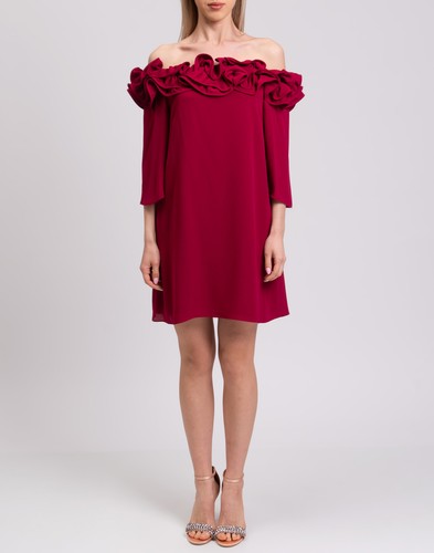 RRP €569 HALSTON HERITAGE Shift Dress US6 UK10 IT42 M Off Shoulders Ruffled - Picture 3 of 8