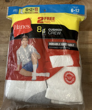 8 Pack Socks Hanes SHOE SZ 6-12  CUSHION Crew Length Tube NOS GREY SOLE NIP