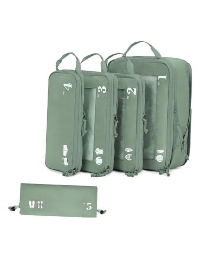 5 Set for Suitcases Organiser Bags Set Compression Packing Cubes Green-B-image