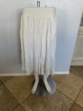 Anrabess Boho Elastic Waist Pleated A-Line Flowy Maxi Dress Size Large