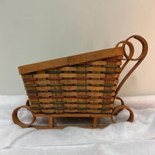 VTG Wicker Woven Santa Sleigh Basket Christmas Decor Rustic Country Cabin