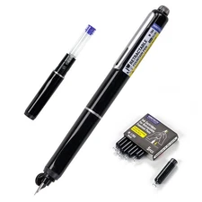 WRITECH Retractable Fountain Pen Set: Fine Nib Black Ink Pens Includes 5 Ink Car