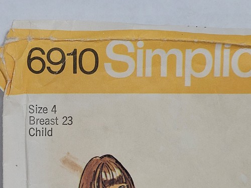 Wrap Back Tie Top Pants Kids Girls 4 Simplicity 6910 Sewing Pattern uncut 1975 - Picture 2 of 7