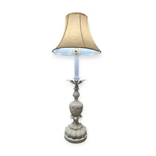 Large Vintage Hollywood Regency White Chalkware Table Lamp Ornate Rococo Revival