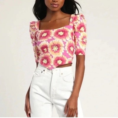 Free People Pink Combo Give Me More Floral Top Sz XS NWT