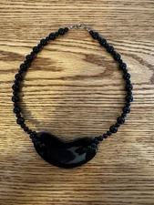 Vintage Karla Jordan Necklace Black Round Glass Stone Beaded 20 In