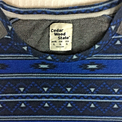 Cedar Wood State Mens XL Blue Aztec Fleece Raglan Long Sleeve Pullover Shirt