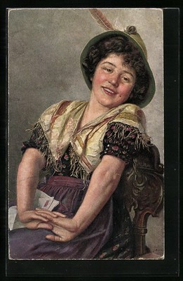 artist postcard signed Paul Wagner: His First Letter, Woman Rejoices About Post 
