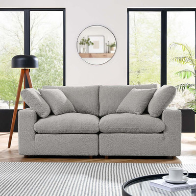 Luxurious Down-Filled Overstuffed Boucle Loveseat for Stylish Comfort