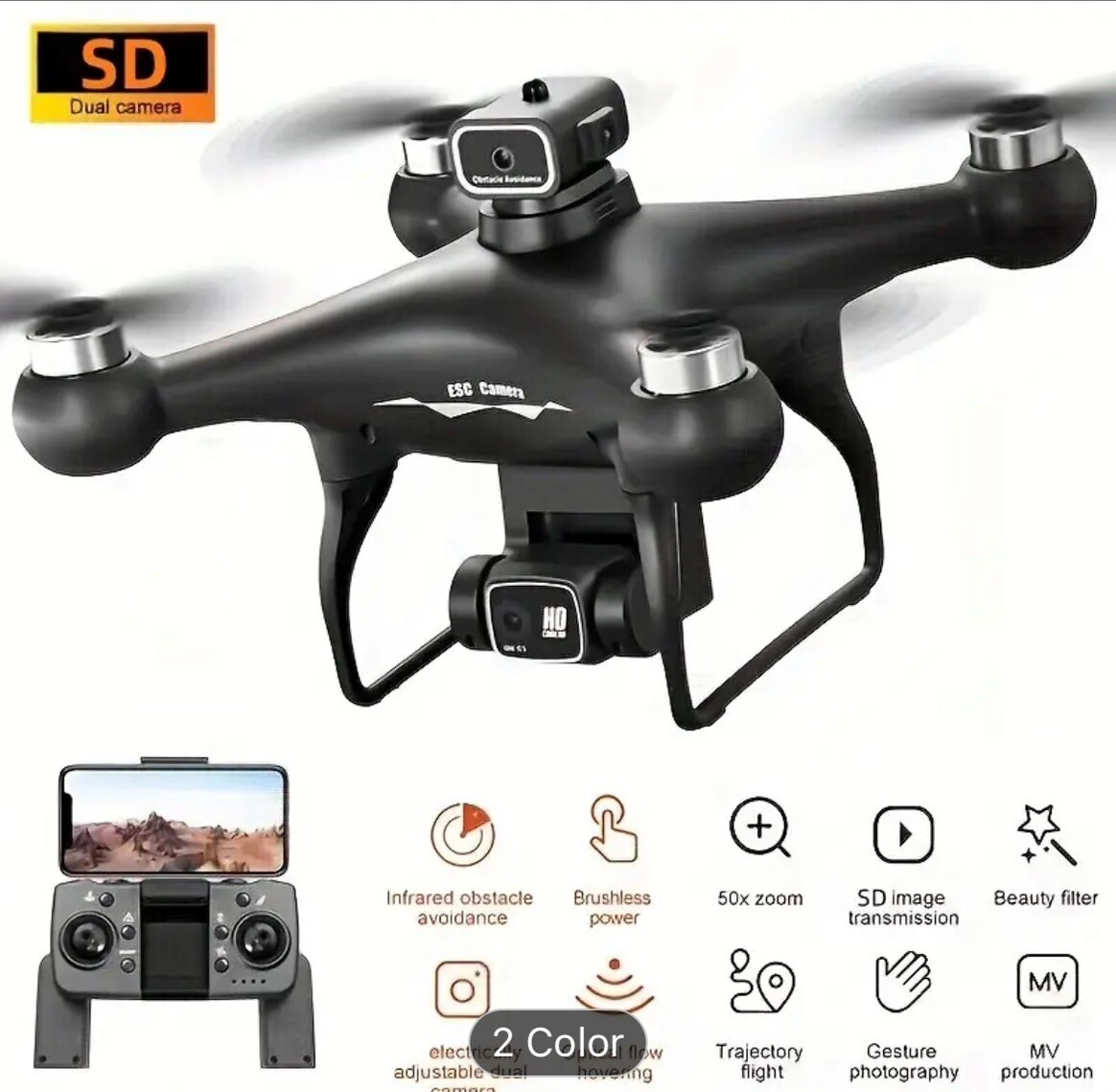 HD Dual Camera Drone in Black or White-image