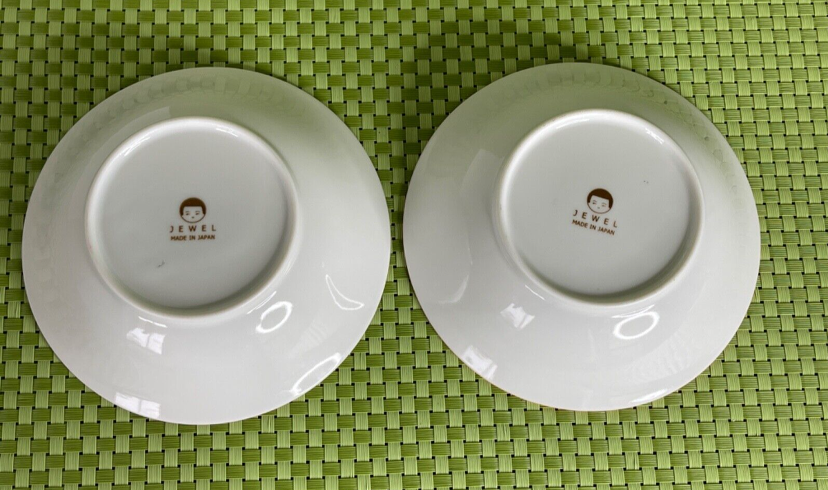 Jewel Japan Set of 2 Owl Bowls White Porcelain Blue & Green