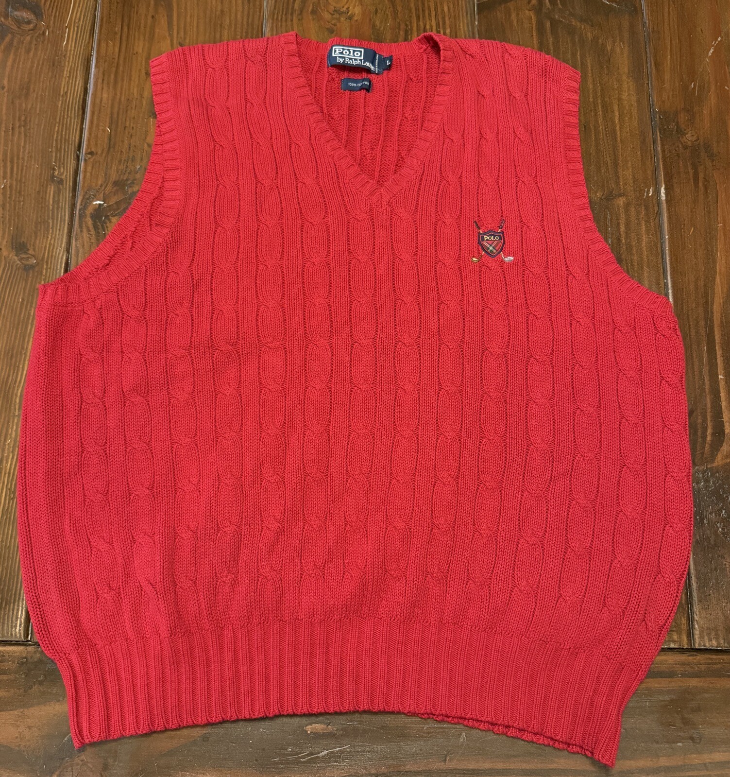 POLO Ralph Lauren Vintage Mens Cotton Red Sweater Vest Golf Crest L Hong Kong