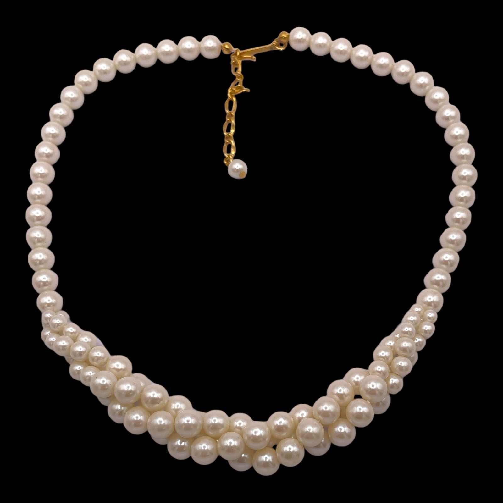 Vintage Faux Pearls Twisted Necklace Graduated Beads