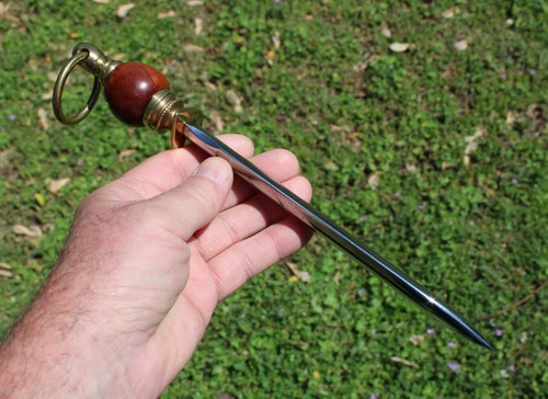 Vintage F. Dick Steel Spike Knife, Brass & Redheart Wood Handle, Leather Sheath - Picture 12 of 24
