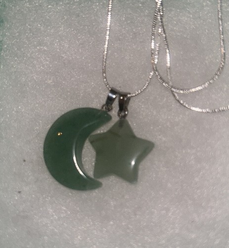 Natural Jade Star And jade Moon with 24” Sterling Silver necklace - Picture 2 of 6
