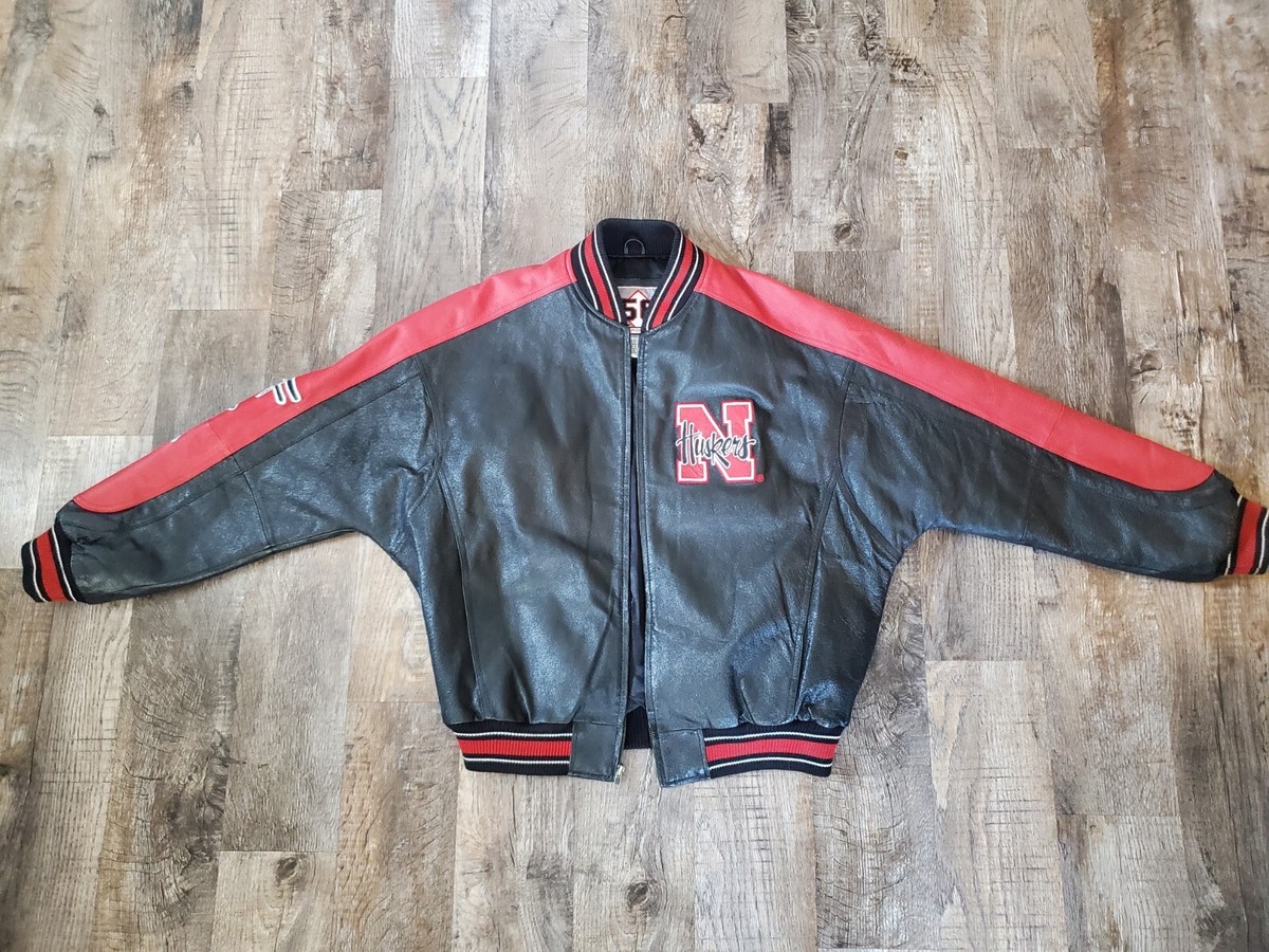 VINTAGE Nebraska Huskers 58 Sports Leather Bomber Jacket Size
