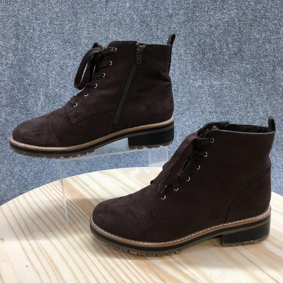 Kensie Boots Womens 9 M Kasha Ankle Booties Brown Suede Lace Up Side Zip Heels - Image 2 of 4