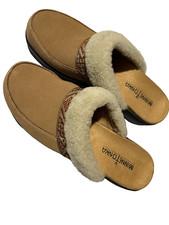 Minnetonka Women's Mule Shoes Beige Leather with Fur Trim Size 7 NWOT