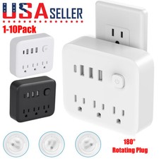 1-10 Pack 3 Outlets Extender Surge Protector Wall Plug with 3 USB  1 USB type C