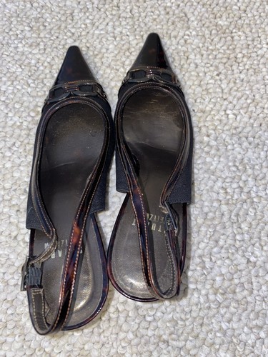 STUART WEITZMAN AUTH Women's Black Aspect Crepe Slingback Pumps Size 6.5 - Picture 5 of 8