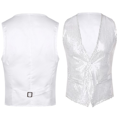 Mens Womens Sparkling Sequin Vest Waistcoat Sleeveless Button Jacket Clubwear - Picture 6 of 99