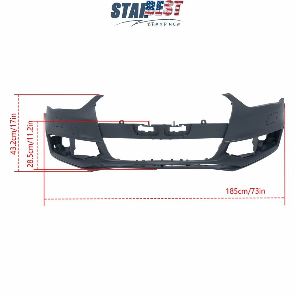 Front Bumper Cover Black Plastic For 2013 2014 2015 2016 Audi A4 S4 A4 Quattro - Изображение 2 из 4