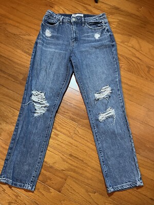 YMI Dream Women's Juniors Blue High-Rise Distressed Ripped Denim Jeans - 9 / 29