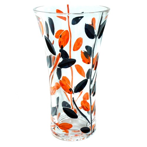Murano Glass Vase Orange Black Flower Handmade 21cm High - Picture 5 of 8