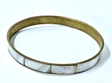 Vintage Inlaid Mother of Pearl MOP Abalone Bangle Bracelet-Gift Box Included