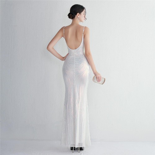 New Womens Flower Suspender Evening Sequin Dress Long Banquet Slim Evening Dress - Picture 16 of 34