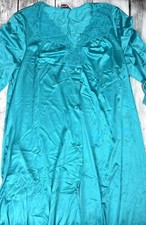 Vintage Vanity Fair Long Blue Nylon Gown 1/2 Sleeves Gorgeous Medium 0144