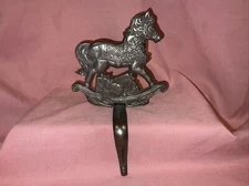 Shiny Polished Cast Iron ROCKING HORSE Christmas STOCKING HANGER