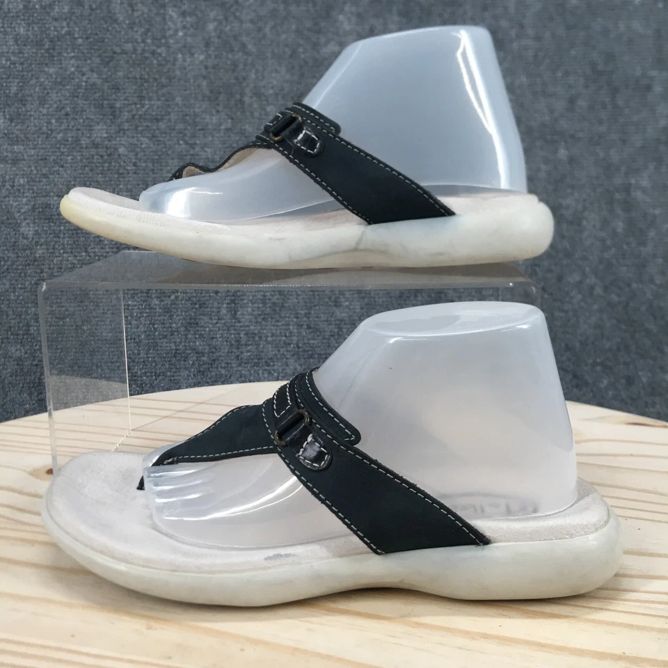 Sandalias Talbots para mujer 5 M Chanclas Tanga Cuero Negro Puntera Sin cordones Informales Foto 2 de 4