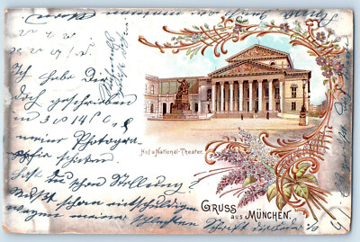 Bavaria Germany Postcard Greetings from Munich Hof National Theater 1898