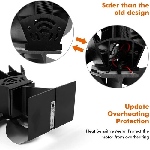 6 Blade Fireplace Stove Fan Heat Self-Powered Wood Top Burner Eco Heater Silent - Picture 11 of 12