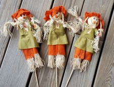 3 Fall Harvest Girl Craft Pick Scarecrow Thanksgiving Centerpiece planter