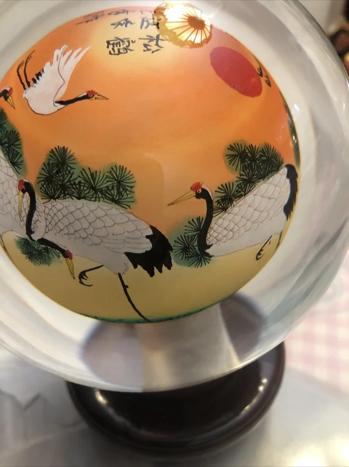 3 libras MUY ELEGANTE EXHIBICIÓN BOLA DE CRISTAL + SOPORTE GIRATORIO Arte Chino Avestruz Foto 3 de 4